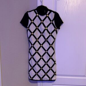 Pre-owned Lanca Perfume Collection Black and White Geometric Mini Dress